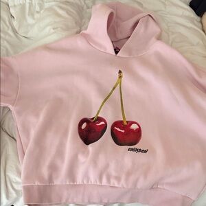 Edikted Pink Hoodie with Cherry Graphic